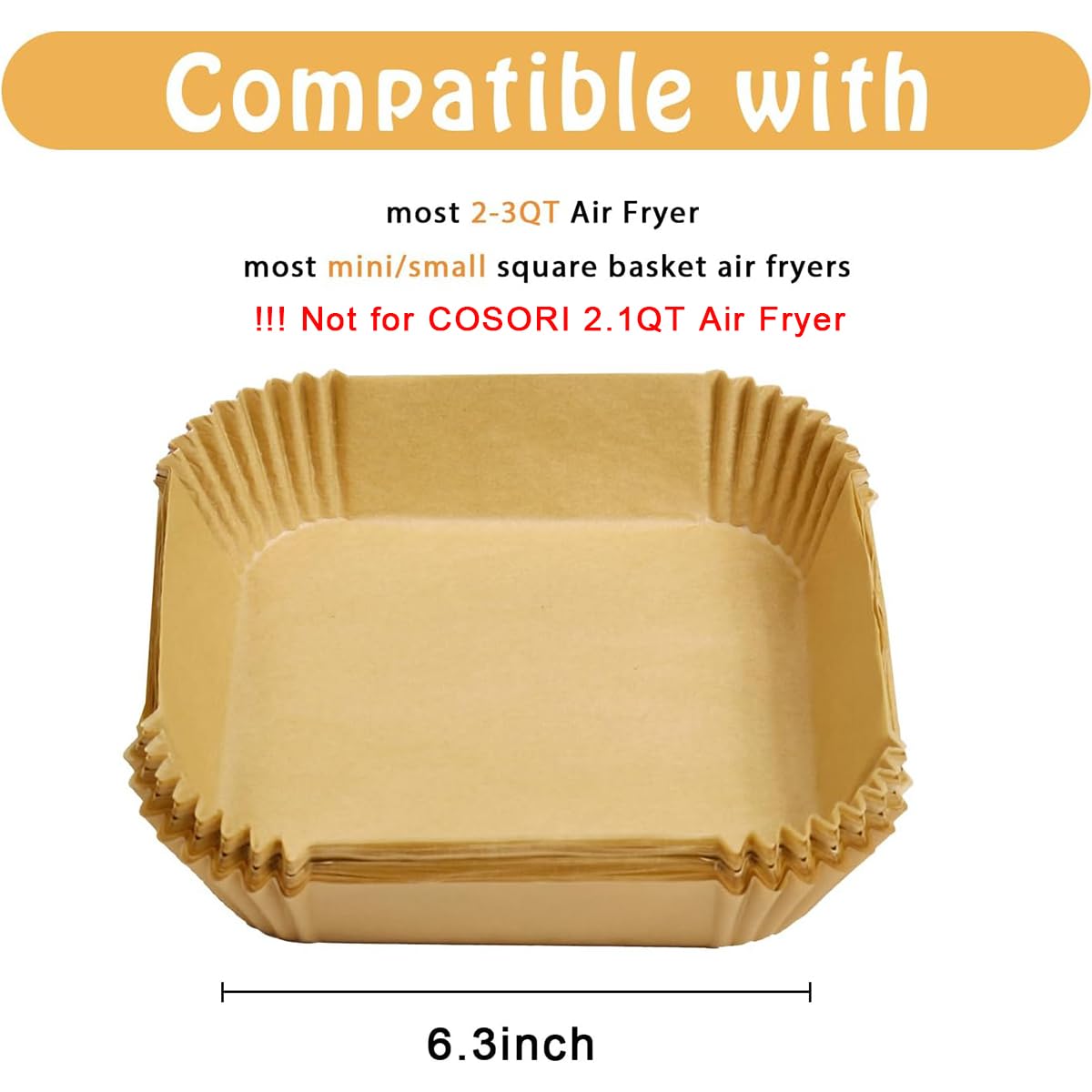 Square Mini Air Fryer Liners For Most 2Qt Air Fryer, 100 Pcs Non-Stick Air Fryer Parchment Paper Pads Air Fryer Liners
